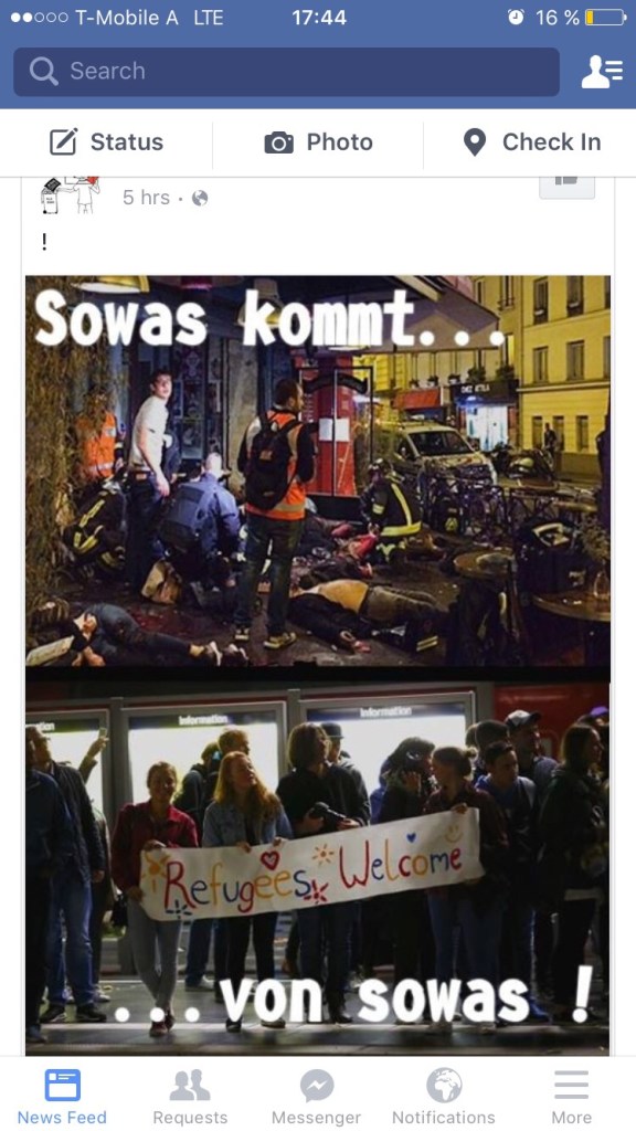 Habe lang überlegt, ob ich dieses Bild posten soll - eigentlich darf man dem ja gar keine weitere Öffentlichkeit bieten, aber es fasst all die Blödheit, Dummheit, Sautrotteligkeit dieser Menschen super zusammen. 